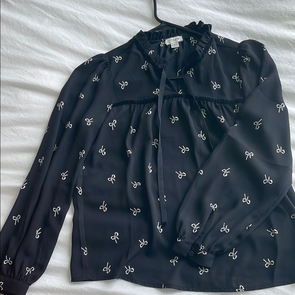 J.Crew Black Blouse with White Bow Pattern